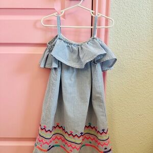 Striped Off-Shoulder Dress with Colorful Embroidery